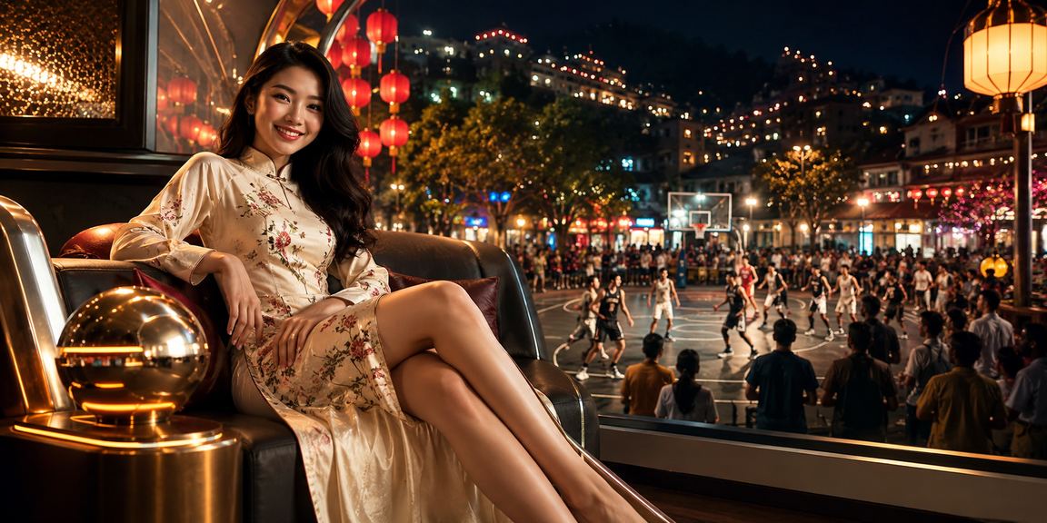 Người phụ nữ mặc áo dài đặt cược bóng rổ tại Đà Lạt trong ánh đèn sắc nét
